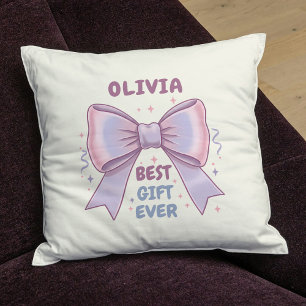 Coussin Ruban Pastel Fantaisiste "Meilleur Cadeau Jamais"