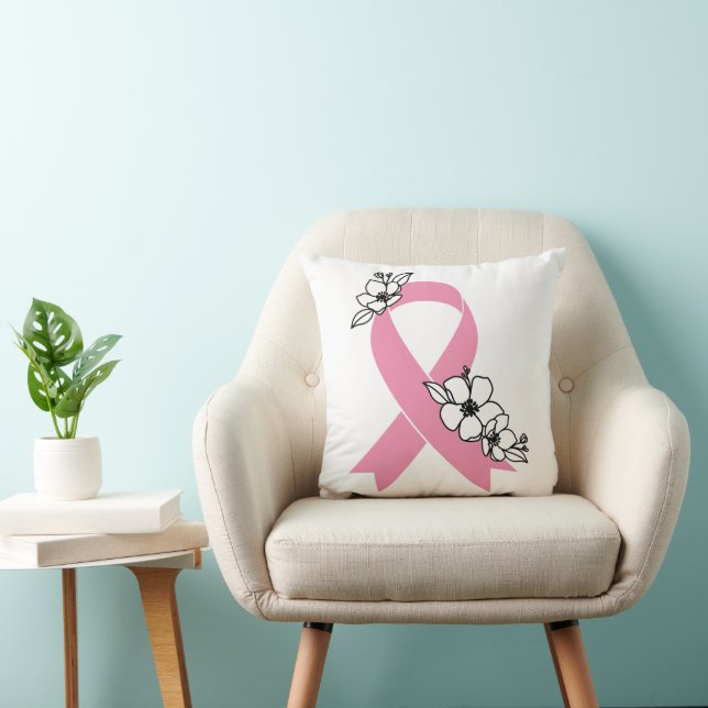 Coussin Ruban rose aux fleurs (Chaise)