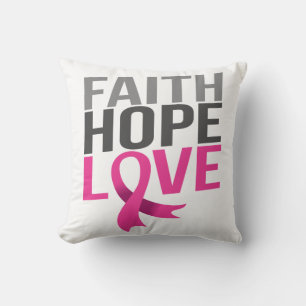 Coussin Ruban Rose Cancer du Sein Foi Espoir Amour