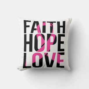 Coussin Ruban Rose Cancer du Sein Foi Espoir Amour