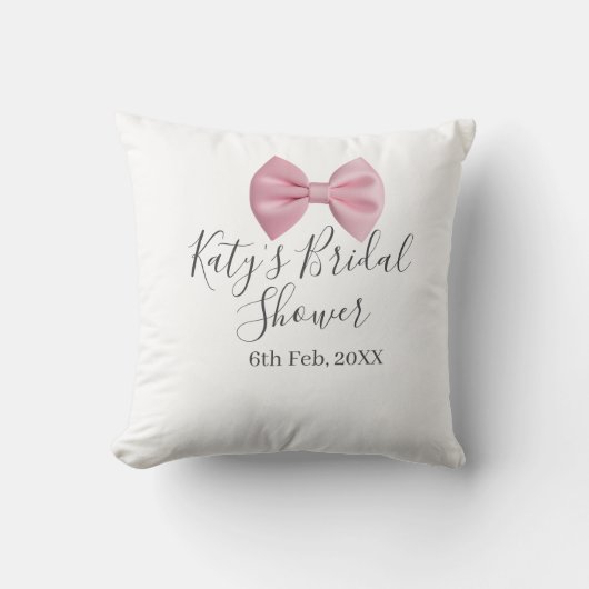 Coussin ruban rose pastel élégant mariage nom date (Recto)