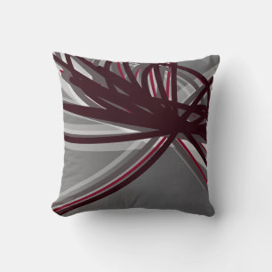 Coussin Rubans Abstraits artistiques gris et bordeaux