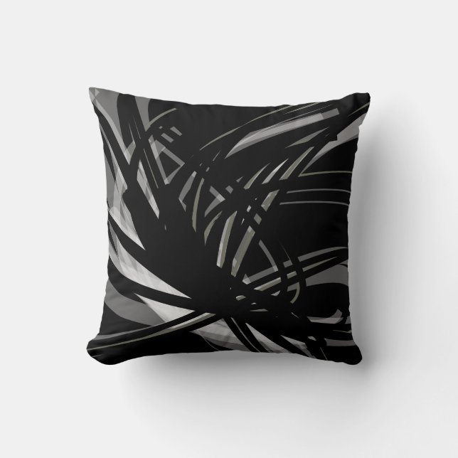 Coussin Rubans Abstraits noirs blancs et gris (Recto)