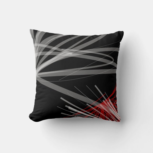 Coussin Rubans Abstraits noirs blancs et rouges (Recto)