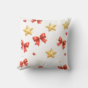 Coussin Rubans de Noël élégants et Étoiles Dorées