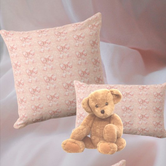 Coussin Rubans floraux toile pêche vintage