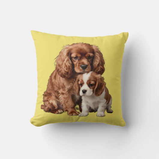Coussin Ruby Cavalier Spaniel et son chiot Blenheim (Recto)