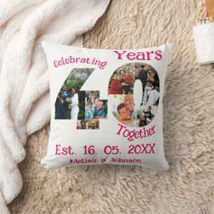 Coussin Ruby Red 40th Mariage Anniversary 11 Photo Collage