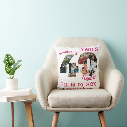 Coussin Ruby Red 40th Mariage Anniversary 11 Photo Collage (Chaise)