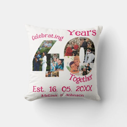 Coussin Ruby Red 40th Mariage Anniversary 11 Photo Collage (Recto)