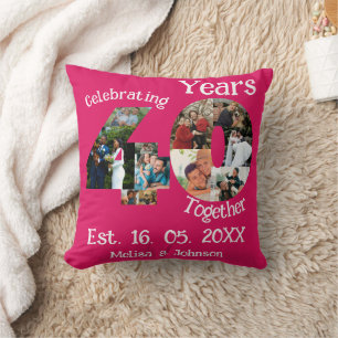 Coussin Ruby Red 40th Mariage Anniversary 11 Photo Collage