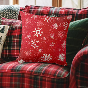 Coussin Ruby Red Festive Noël Blanc Flocons de Neige