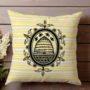 Coussin Ruche Géométrique Jaune et Gris