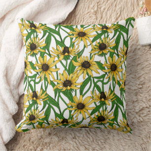 Coussin Rudbekia jaune sur blanc