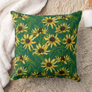 Coussin Rudbekia jaune sur vert foncé