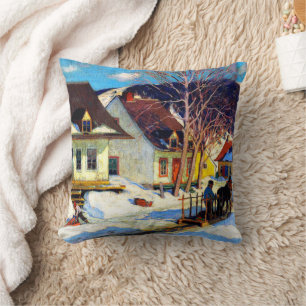 Coussin Rue du village de Québec - Oeuvre de Clarence Gagn