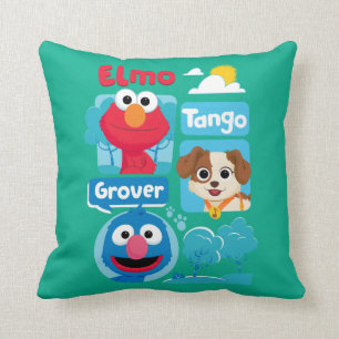 Coussin Rue Sésame Graphisme du parc Elmo, Tango et Grov