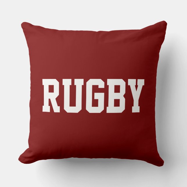 Coussin RUGBY Fun 70s Athletic White Text On Bold Deep Red (Recto)