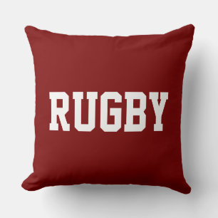 Coussin RUGBY Fun 70s Athlétique Texte Blanc Sur Rouge Pro