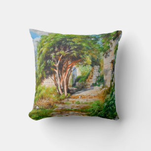 Coussin Ruines anciennes avec arbre éclairé - Peinture à l
