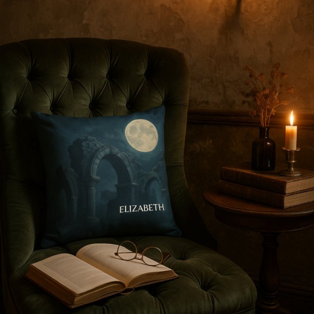 Coussin Ruines au Clair de Lune Décor Fantastique Gothique (Créateur téléchargé)