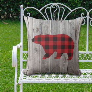 Coussin ruodland barn wood red buffalo plaid bear