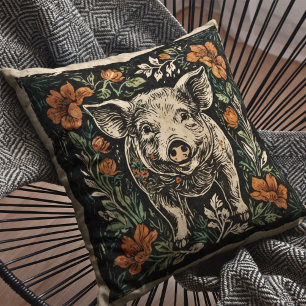 Coussin Russe Art Nouveau Ferme Cochon Accent Floral