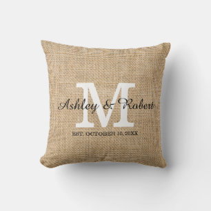 Coussin Russe Burlap Blanc Monogramme Mariage Keepsaké
