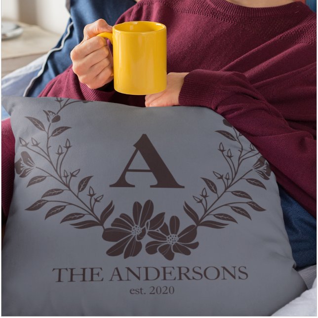 Coussin Russe Cadet bleu Personnalisé Monogramme initial (Créateur téléchargé)