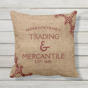 Coussin Russe Country Burlap Rope Corners Nom de famille R