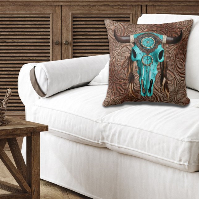 Coussin Russe Cowboy Sud-Ouest Turquoise Taureau (Créateur téléchargé)