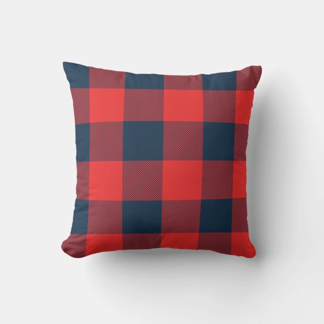 Coussin Russe Navy et Red Buffalo Check Plaid (Recto)