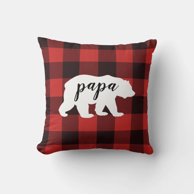 Coussin Russe Pays Rouge & Noir Flannel Papa Ours (Recto)