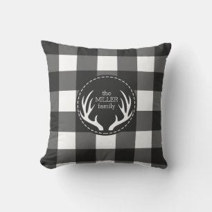 Coussin Russe Personnalisé Noir Blanc Plaid Antler