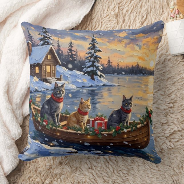 Coussin Russian Blue Cat Christmas Boat Holiday (Couverture)