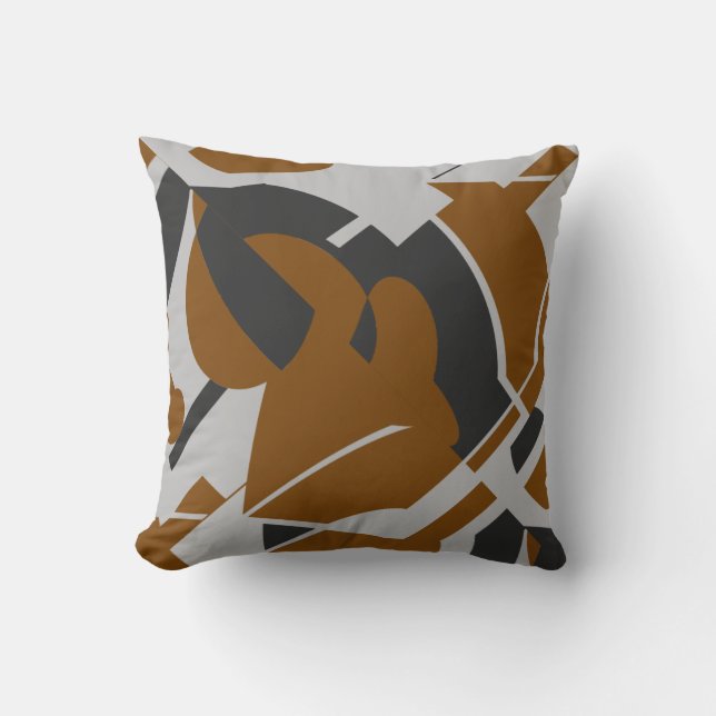 Coussin Rust Brown Gris Noir Gras Fléchissant Art Abstrait (Recto)