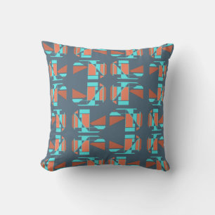 Coussin Rust Orange Aqua Ardoise Bleu Petits morceaux Art