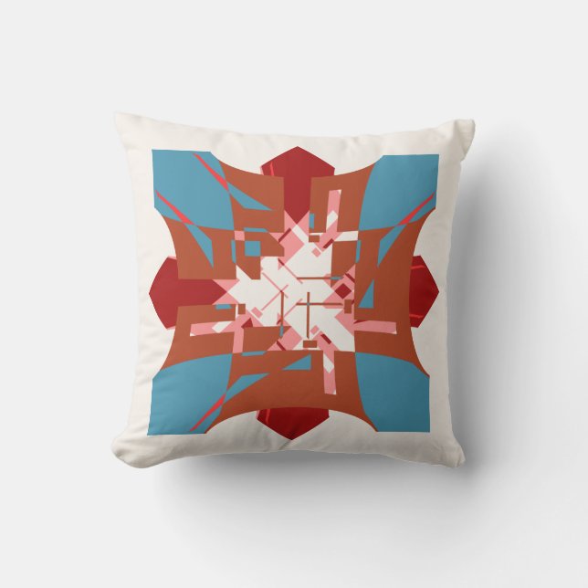 Coussin Rust Orange Bleu Rouge Abstrait Floral (Recto)