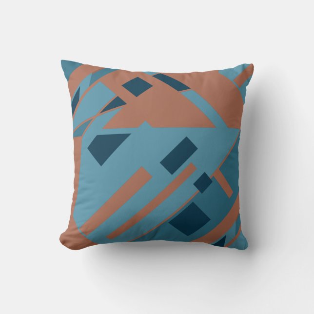 Coussin Rust Orange Bleu Tons Diagonal Art Design (Recto)