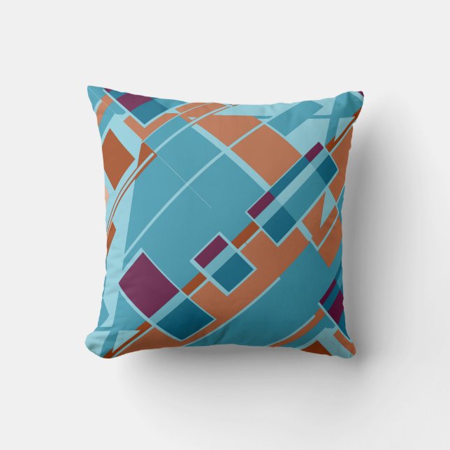 Coussin Rust Orange Turquoise Bleu Bourgogne Diagonal Desi (Recto)