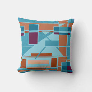 Coussin Rust Orange Turquoise Bleu Bourgogne Lignes