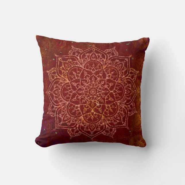 Coussin Rust Red Mandala Gold Glam (Recto)