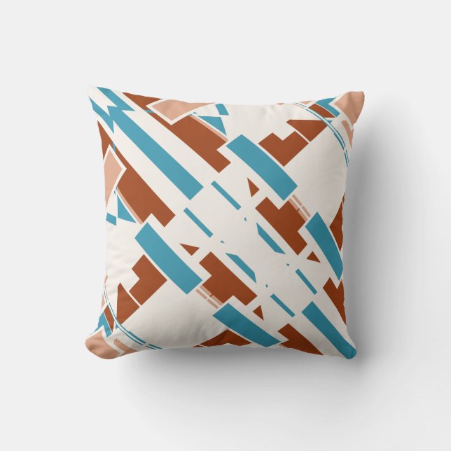 Coussin Rust Turquoise Beige Blanc Diagonal Sud-Ouest Look (Recto)