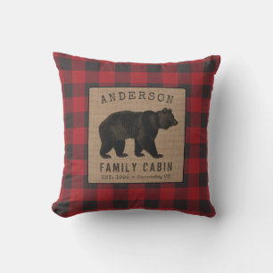 Coussin Rustic Bear Family Cabine Red Buffalo Plaid Burlap
