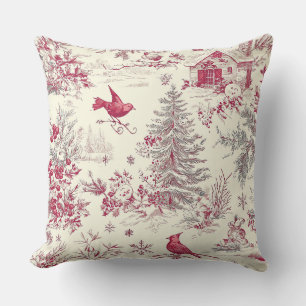 Coussin Rustic Bird et Poinsettia Motif de Noël (17)