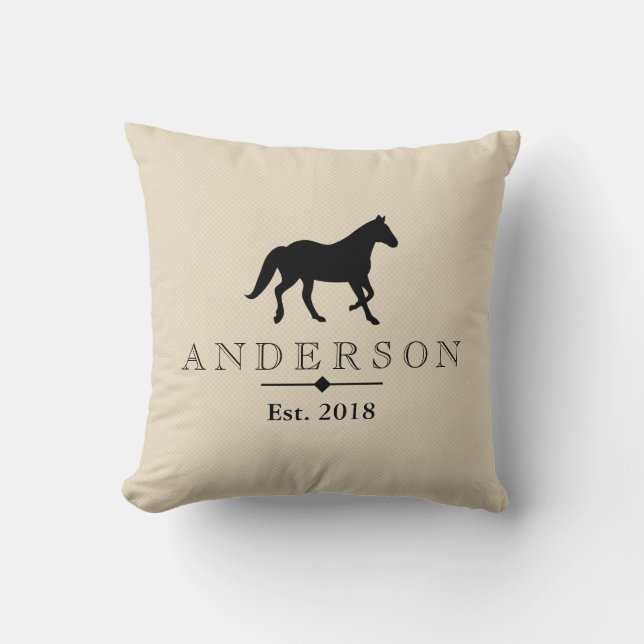 Coussin Rustic Black Horse Silhouette & Family Nom (Recto)