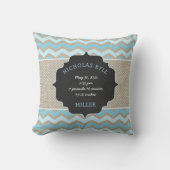 Coussin Rustic Blue bébé garçon statistiques de naissance (Recto)