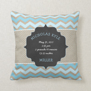 Coussin Rustic Blue bébé garçon statistiques de naissance 