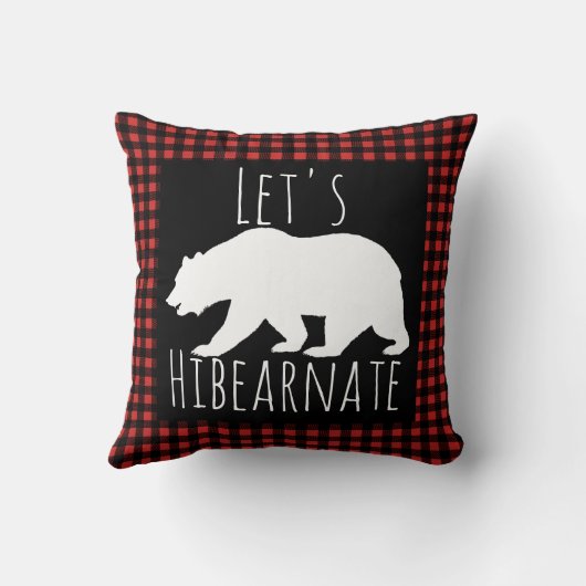 Coussin Rustic Buffalo Check Plaid Let's Hibranate Bear (Verso)