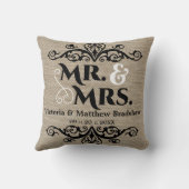 Coussin Rustic Burlap Regardez M. et Mme la Mariage (Verso)